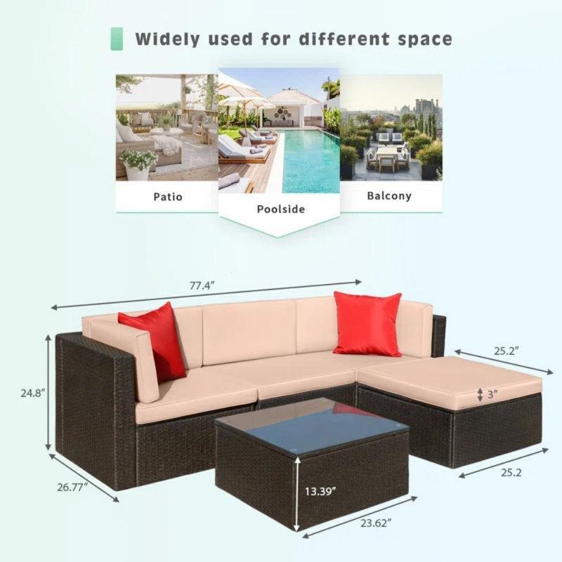 Kahverengi PE Rattan Modüler Minderli 4 Kişilik Bahçe Oturma Grubu - 210468