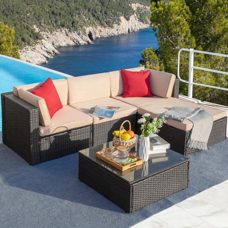 Kahverengi PE Rattan Modüler Minderli 4 Kişilik Bahçe Oturma Grubu - 210468