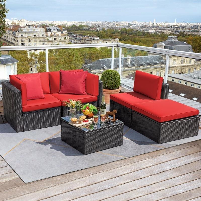 Kahverengi PE Rattan Modüler Minderli Bahçe Takımı - 209579