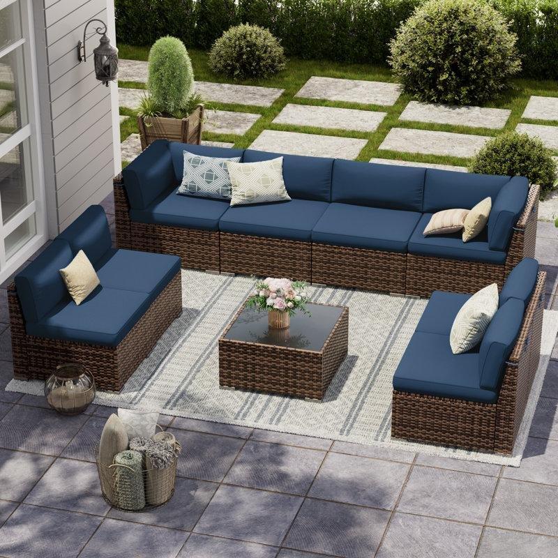 Kahverengi PE Rattan Modüler Şömineli Masalı 8 Kişilik Bahçe Takımı - 212963
