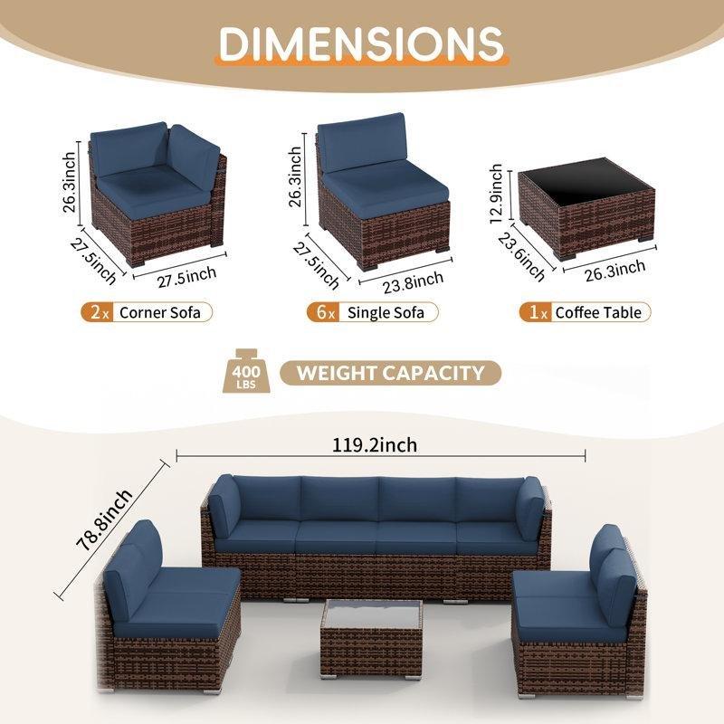 Kahverengi PE Rattan Modüler Şömineli Masalı 8 Kişilik Bahçe Takımı - 212963