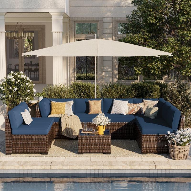 Kahverengi PE Rattan Modüler Şömineli Masalı 8 Kişilik Bahçe Takımı - 212963