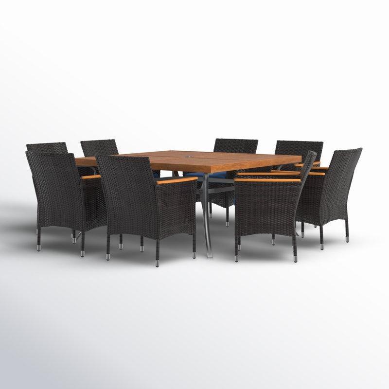 Kahverengi PE Rattan ve Tik Ağacı Minderli Kare Masalı 8 Kişilik Bahçe Masa Takımı - 153x153 cm - 215957
