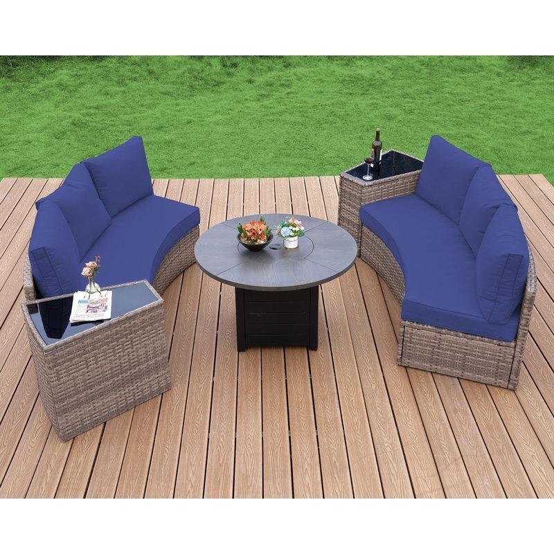 Kahverengi PE Rattan Yarım Ay Tasarımlı 6 Kişilik Minderli Bahçe Takımı - 210056