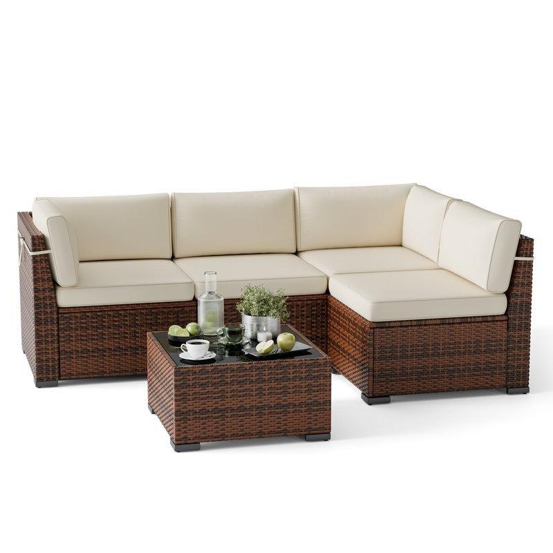 Kahverengi Polietilen Rattan 4 Kişilik Modüler Köşe Bahçe Takımı - 212047