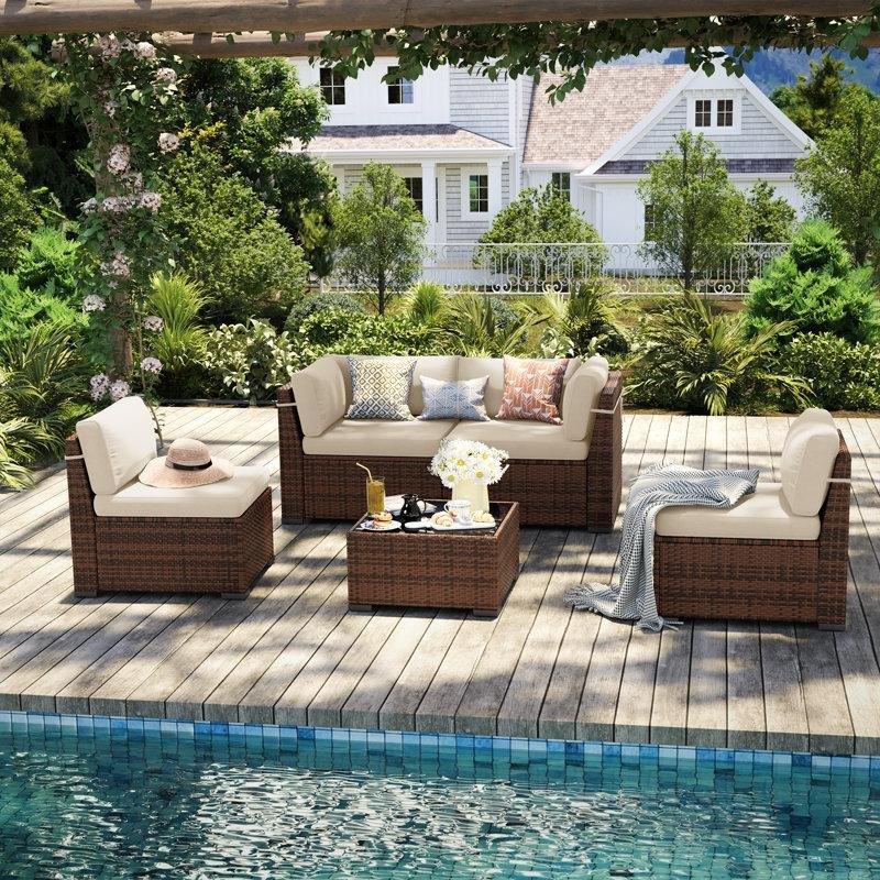 Kahverengi Polietilen Rattan 4 Kişilik Modüler Köşe Bahçe Takımı - 212047