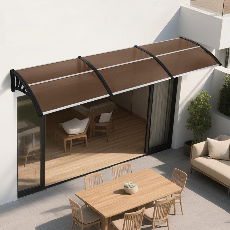 Kahverengi Polikarbon Alüminyum Kavisli Kapı Üstü Sundurma - 295x97 cm - 165958