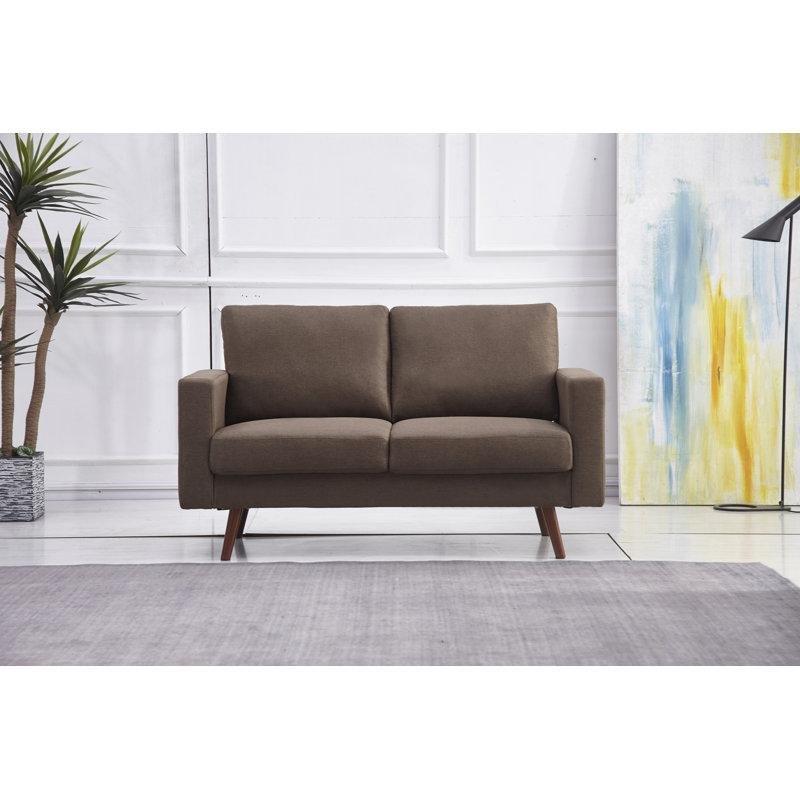 Kahverengi Polyester Kırlentli Metal Ayaklı İkili Koltuk - 145 cm - 205534