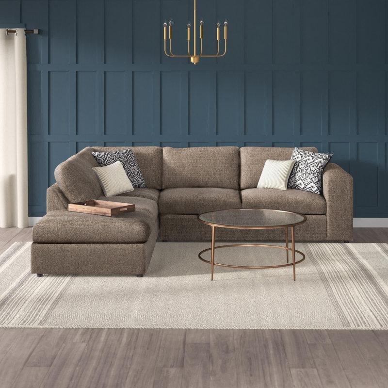 Kahverengi Polyester Kumaş Sol Yönlü Köşe Koltuk Takımı 4 Kırlentli - 290 cm - 193167