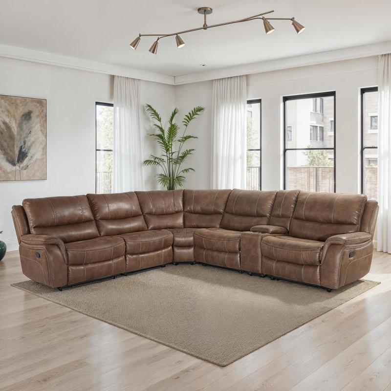 Kahverengi Polyester Kumaş Uzanma Fonksiyonlu USB Portlu Modüler Köşe Koltuk Takımı - 194725