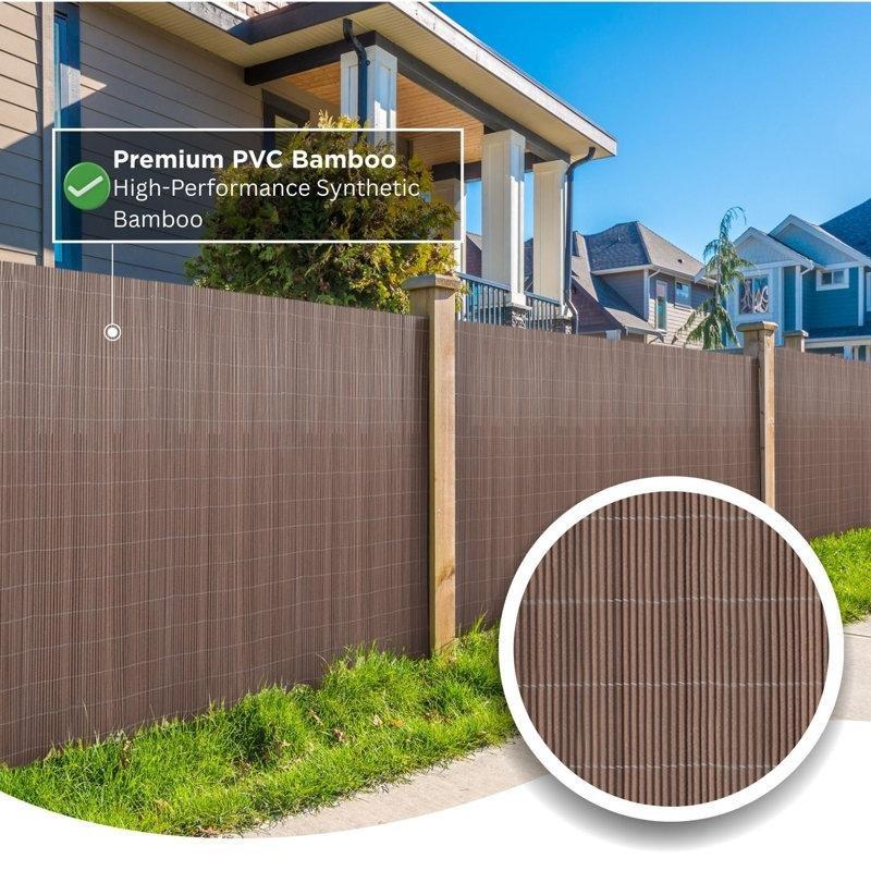 Kahverengi PVC UV Korumalı Kazısız Montajlı Rulo Bambu Tasarımlı Balkon Çiti - 183x244 cm - 174495