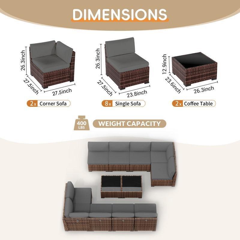 Kahverengi Rattan 10 Kişilik Modüler Köşe Bahçe Takımı - 210806