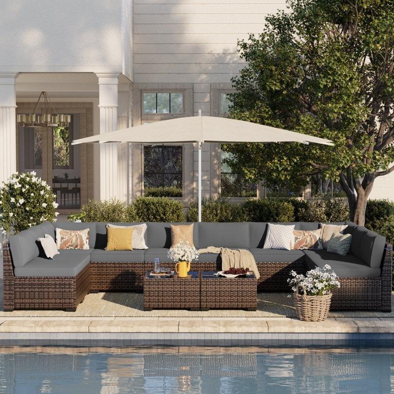 Kahverengi Rattan 10 Kişilik Modüler Köşe Bahçe Takımı - 210806