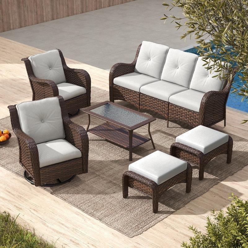 Kahverengi Rattan 6 Kişilik Minderli Sallanır Bahçe Takımı - 210829