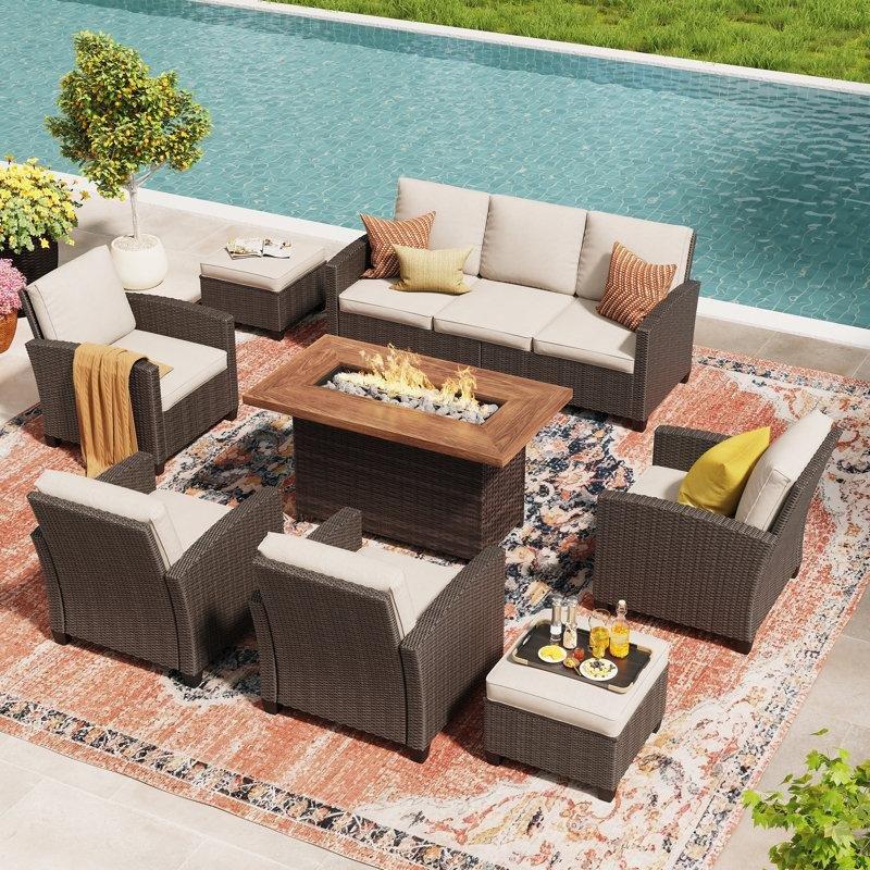 Kahverengi Rattan 7 Kişilik Ateş Çukurlu Bahçe Takımı - 208978