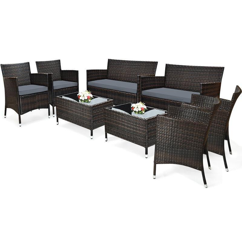 Kahverengi Rattan 8 Kişilik Minderli Modüler Bahçe Takımı - 209824