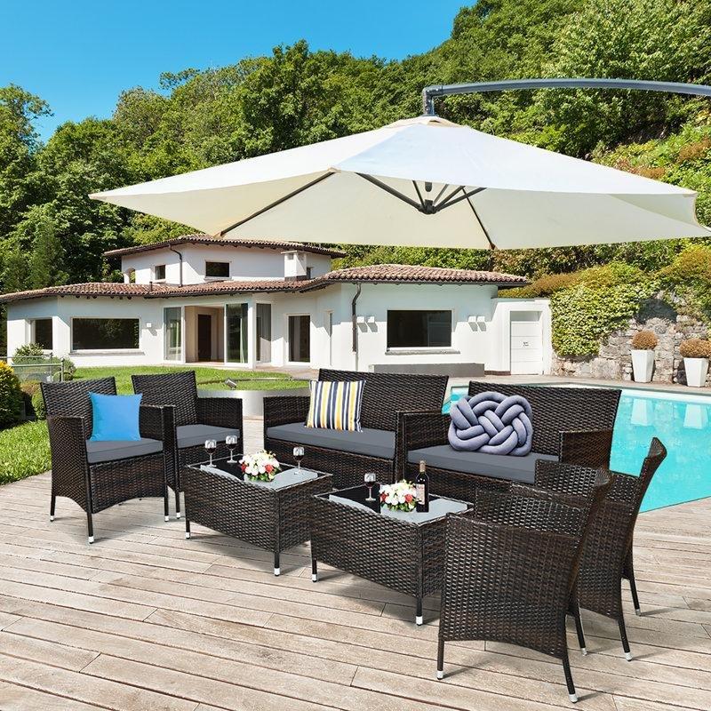 Kahverengi Rattan 8 Kişilik Minderli Modüler Bahçe Takımı - 209824