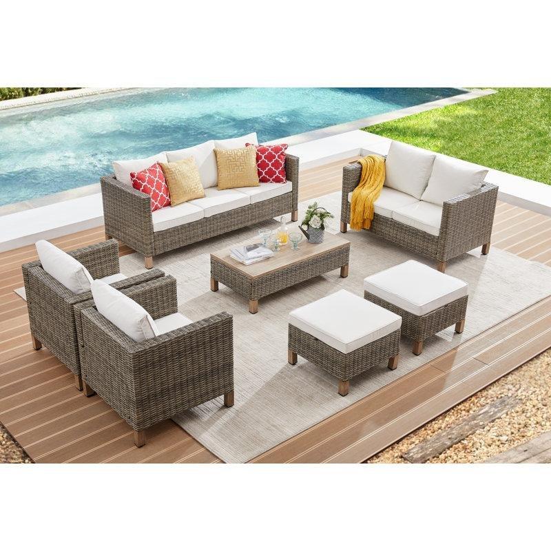 Kahverengi Rattan 9 Kişilik Minderli Bahçe Takımı - 211235