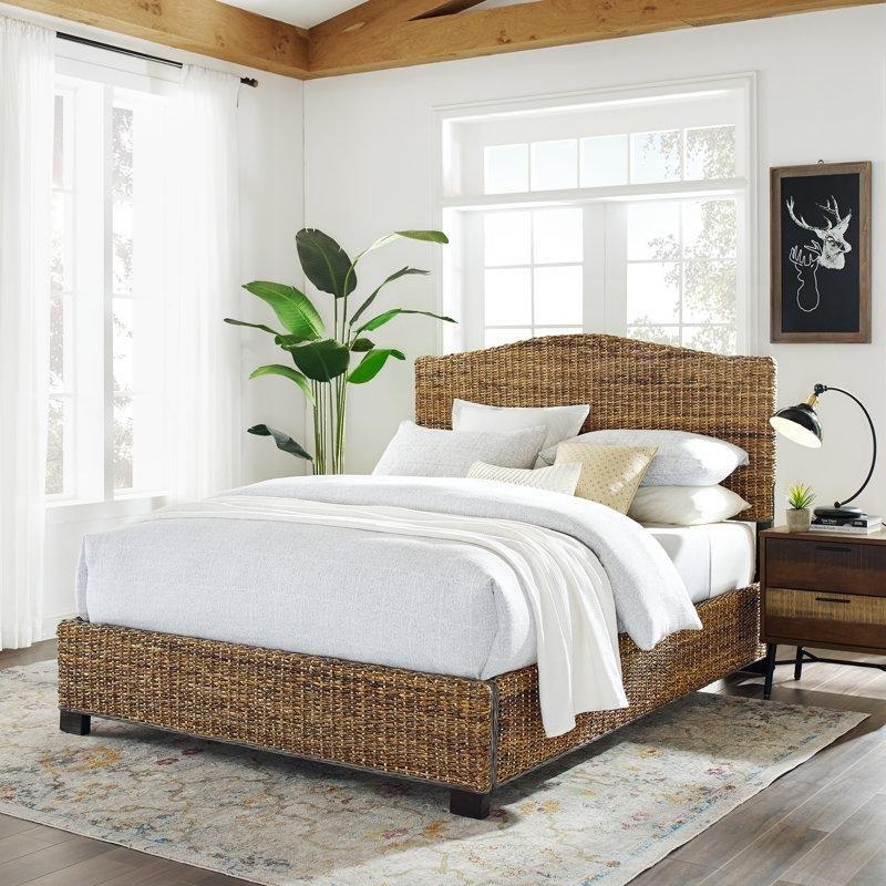 Kahverengi Rattan Ahşap Kemerli Başlıklı Bohem Karyola - 170x219 cm - 181987