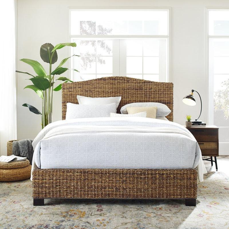 Kahverengi Rattan Ahşap Kemerli Başlıklı Bohem Karyola - 170x219 cm - 181987