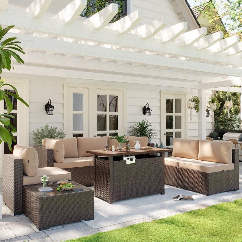 Kahverengi Rattan Ateş Çukurlu 6 Kişilik Modüler Bahçe Takımı - 211694