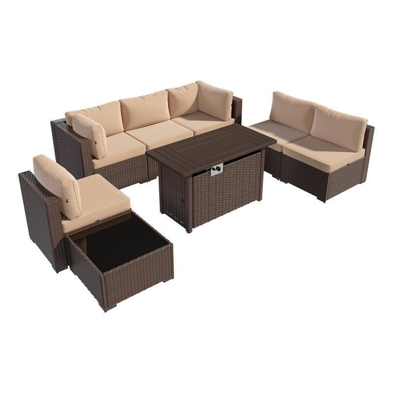 Kahverengi Rattan Ateş Çukurlu 6 Kişilik Modüler Bahçe Takımı - 211694