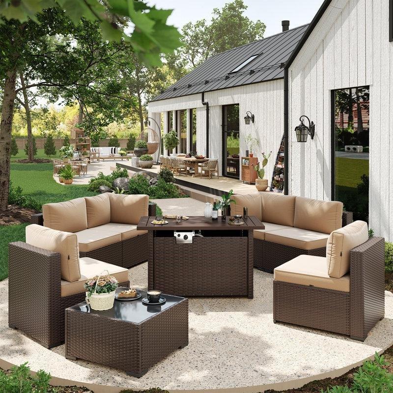 Kahverengi Rattan Ateş Çukurlu 6 Kişilik Modüler Bahçe Takımı - 211694