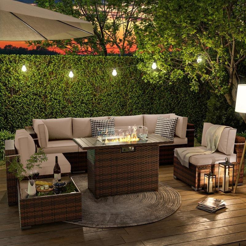 Kahverengi Rattan Ateş Çukurlu Modüler 6 Kişilik Bahçe Takımı - 208876