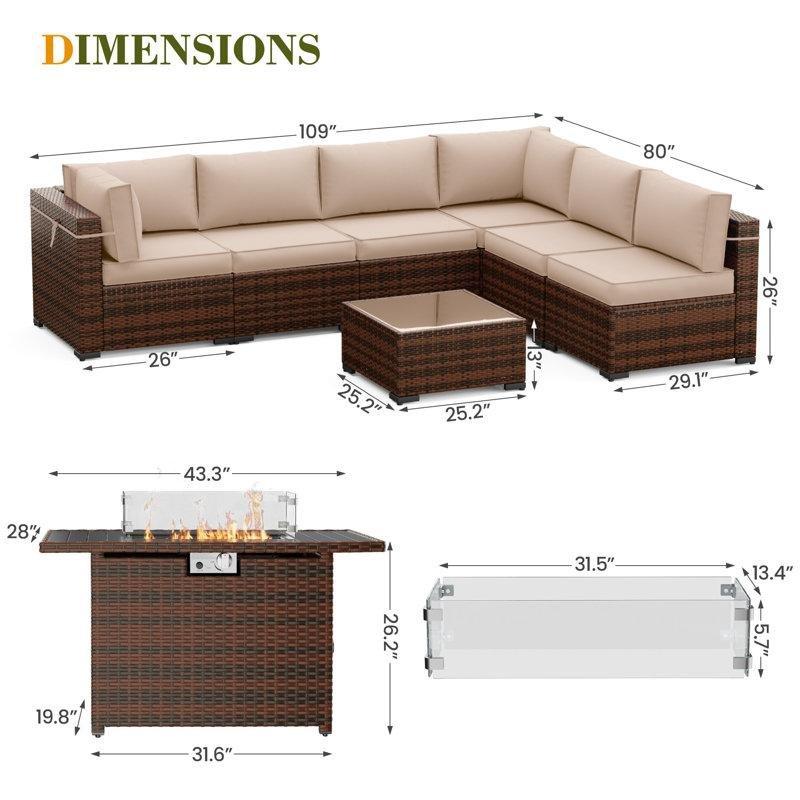 Kahverengi Rattan Ateş Çukurlu Modüler 6 Kişilik Bahçe Takımı - 208876