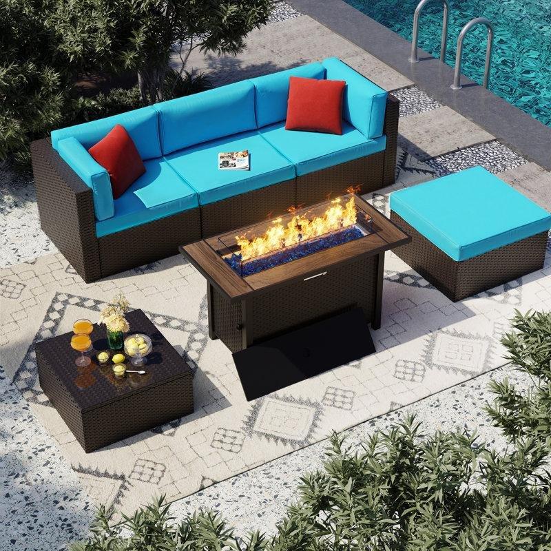 Kahverengi Rattan Ateş Çukurlu Modüler Bahçe Takımı 6 Parça - 211724