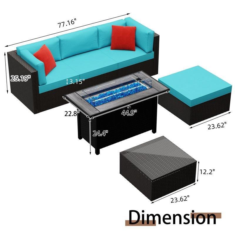 Kahverengi Rattan Ateş Çukurlu Modüler Bahçe Takımı 6 Parça - 211724