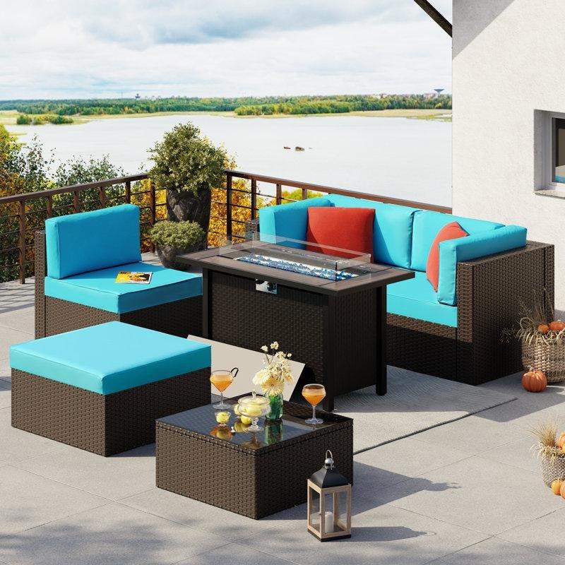 Kahverengi Rattan Ateş Çukurlu Modüler Bahçe Takımı 6 Parça - 211724