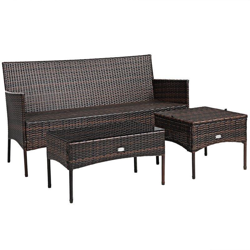 Kahverengi Rattan Cam Tablalı Minderli 4 Kişilik Bahçe Takımı - 210546