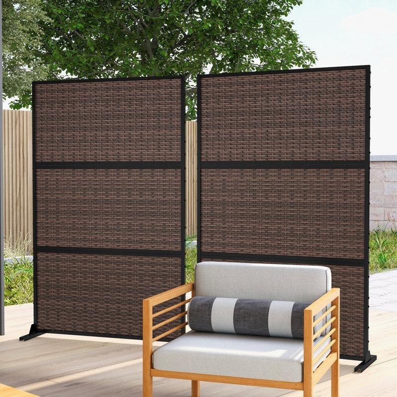 Kahverengi Rattan Dokuma Desenli Galvanizli Çelik Ayaklı Bahçe Paravanı - 184x122 cm - 173874