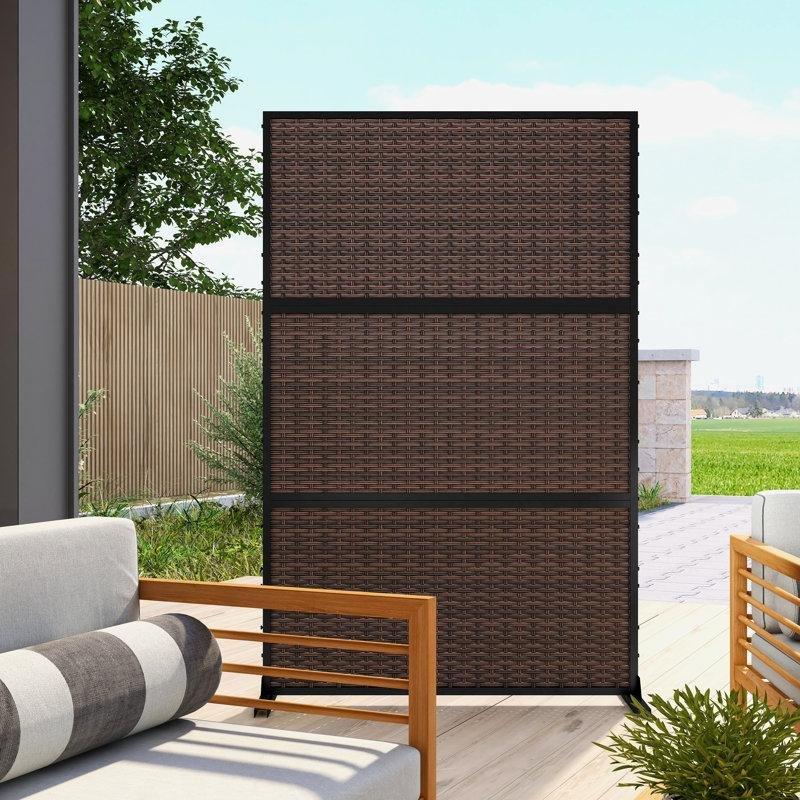 Kahverengi Rattan Dokuma Desenli Galvanizli Çelik Bahçe Paravanı - 122x184 cm - 173067