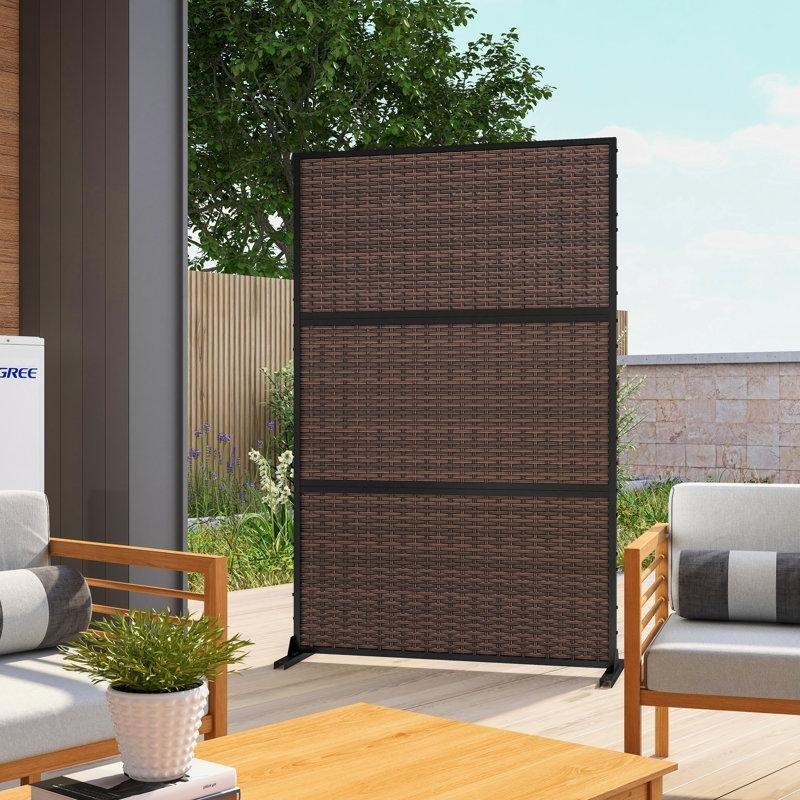 Kahverengi Rattan Dokuma Desenli Galvanizli Çelik Bahçe Paravanı - 122x184 cm - 173067