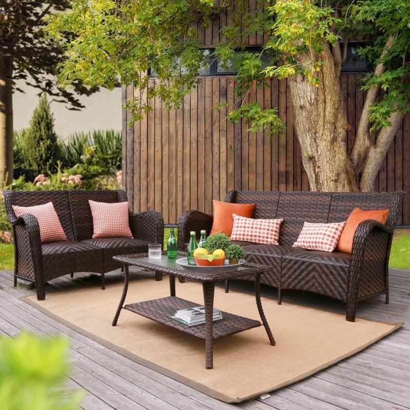 Kahverengi Rattan El Örgüsü 5 Kişilik Cam Tablalı Bahçe Takımı - 212858