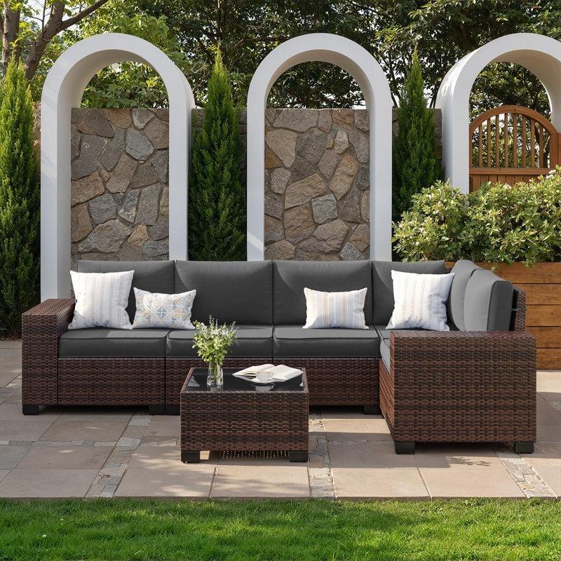 Kahverengi Rattan Geniş Kolçaklı Modüler 5 Kişilik Bahçe Takımı - 209717