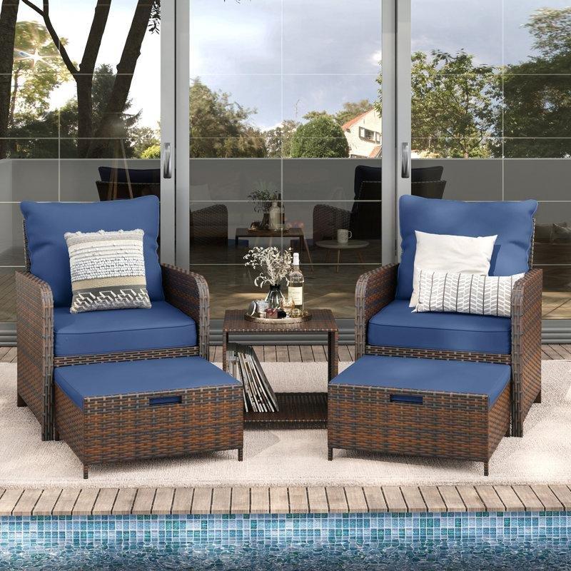 Kahverengi Rattan İki Kişilik Saklama Alanlı ve Puflu Bahçe Takımı - 212591