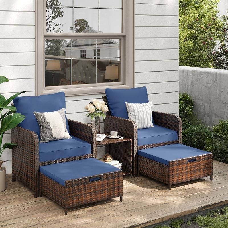 Kahverengi Rattan İki Kişilik Saklama Alanlı ve Puflu Bahçe Takımı - 212591