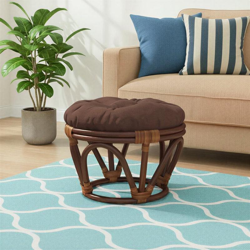 Kahverengi Rattan Kapitoneli Mikrosüet Yuvarlak Puf - 46x46 cm - 164809