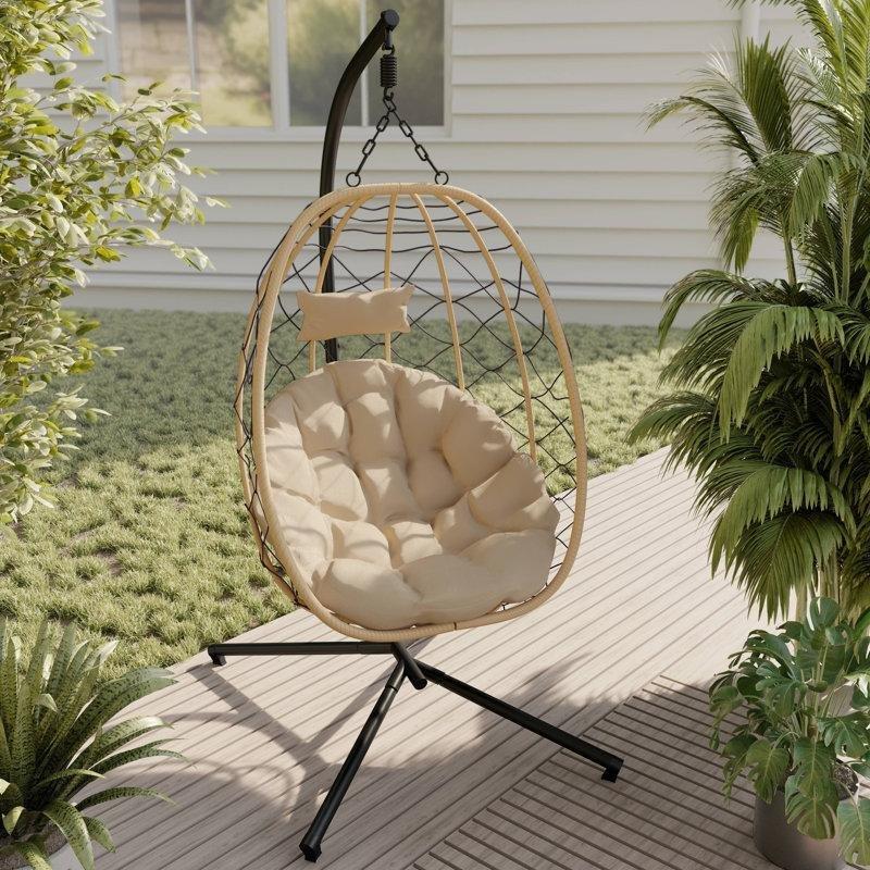 Kahverengi Rattan Katlanabilir Ayaklı Tek Kişilik Balkon Salıncağı - 174100