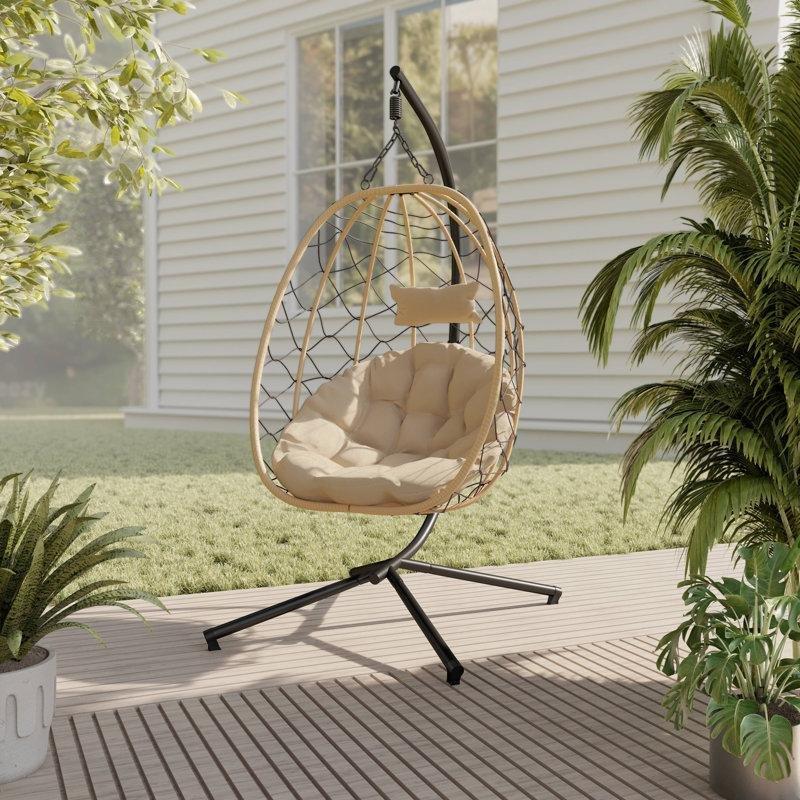 Kahverengi Rattan Katlanabilir Ayaklı Tek Kişilik Balkon Salıncağı - 174100