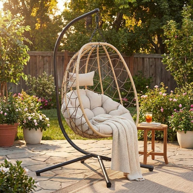 Kahverengi Rattan Katlanabilir Ayaklı Tek Kişilik Balkon Salıncağı - 174100