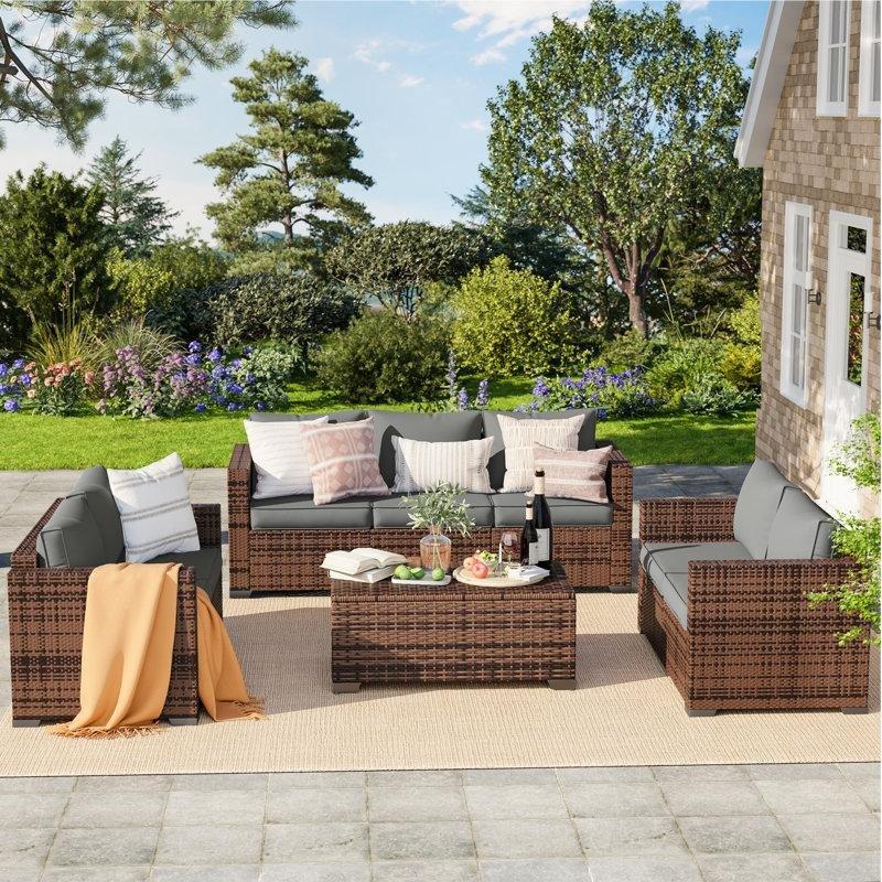Kahverengi Rattan Metal Depolamalı Modüler 7 Kişilik Bahçe Takımı - 212312