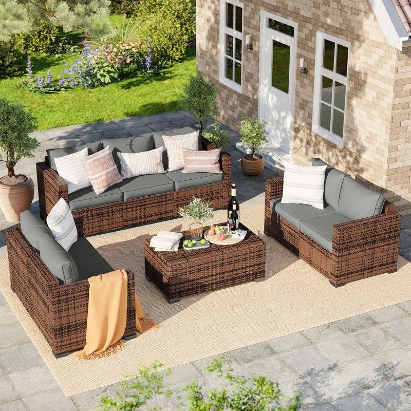 Kahverengi Rattan Metal Depolamalı Modüler 7 Kişilik Bahçe Takımı - 212312