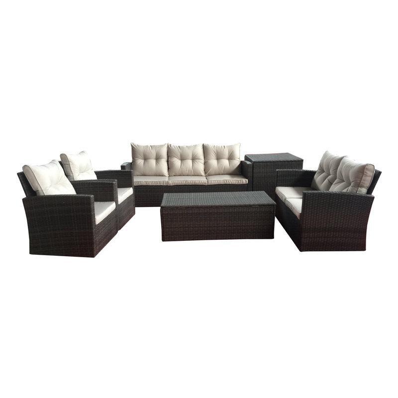 Kahverengi Rattan Metal Minderli 7 Kişilik Bahçe Takımı - 210996