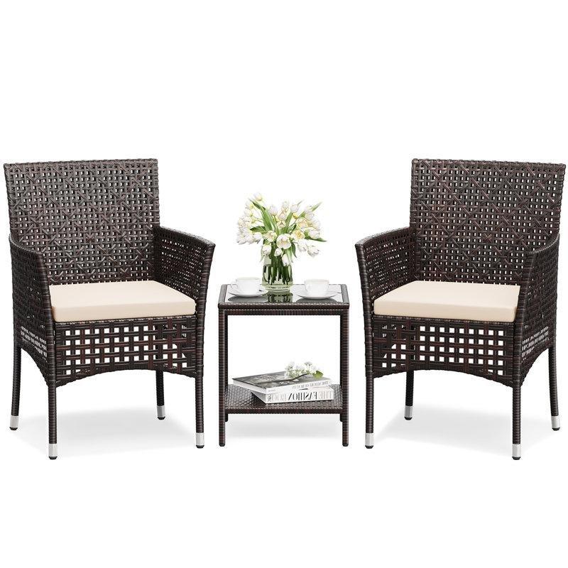 Kahverengi Rattan Metal Minderli Yan Sehpalı 3 Parça Bahçe Takımı - 209110