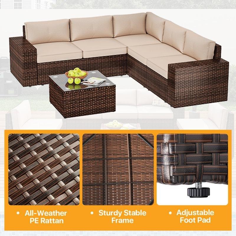 Kahverengi Rattan Metal Modüler 5 Kişilik Bahçe Takımı - 210599