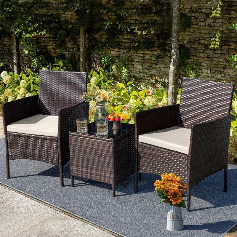 Kahverengi Rattan Minderli 3 Parça Bahçe Takımı - 212825
